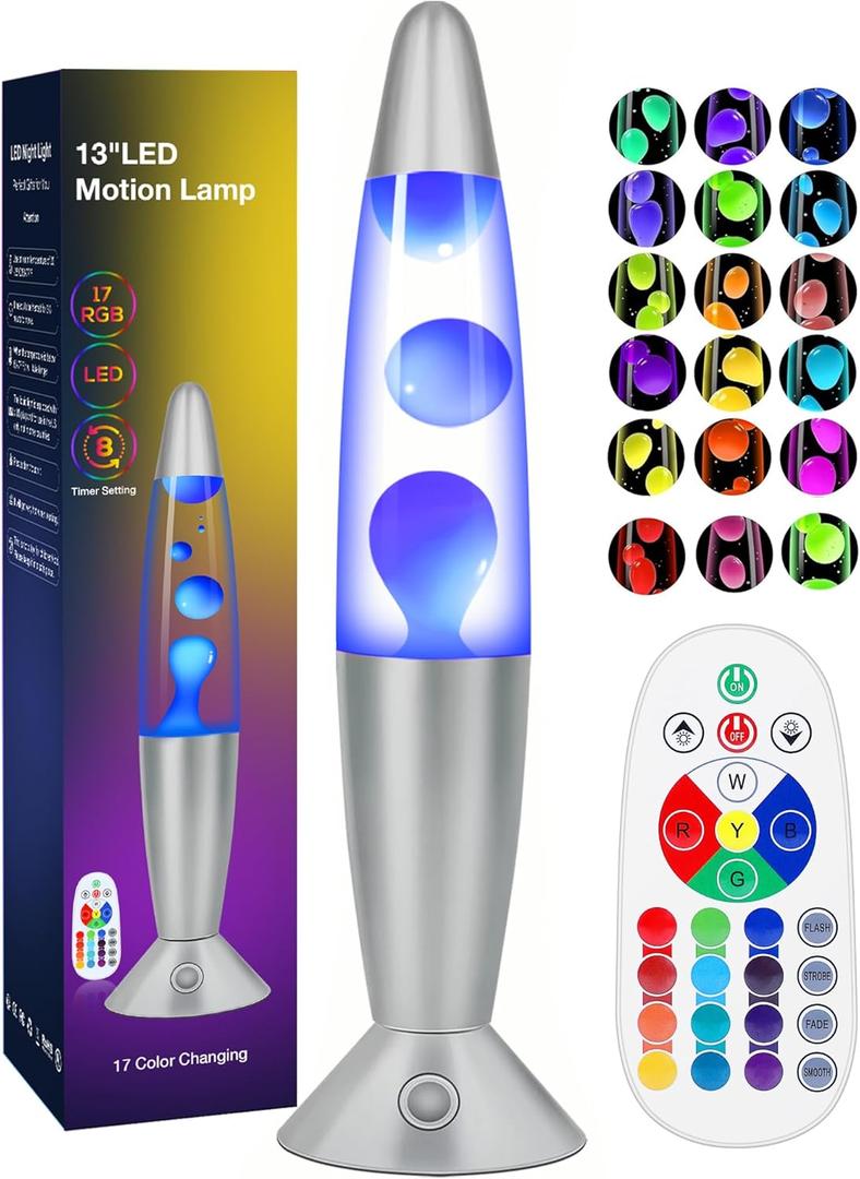 17 Colors Changing LED Liquid Motion Lamps with Remote - 13.5 Inch Liquid Night Light for Adults Teens, Relaxing Ambient Lighting for Home Dcor, Valentine's Day Party Christmas Gifts for Women Men (White)