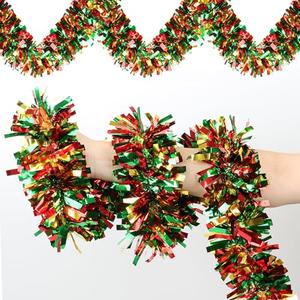 50 FT Christmas Tinsel Garland for Christmas Tree Decorations, Red Green Gold Metallic Twist Shiny Hanging Xmas Garlands for Stairs Mantle Fireplace Home Indoor Outdoor Holiday Party Suppliers Decor