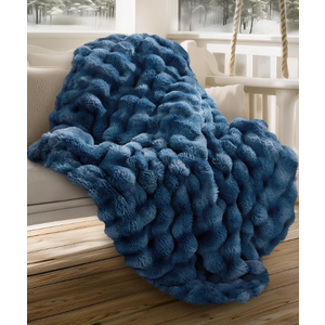 blunique Ultra Soft Cozy Faux Fur Throw Blanket, Fuzzy Plush Thick Bubble Blanket, Oversize Luxury Fluffy Blanket for Couch, Sofa, Bedroom, and Living Room,50x60 Inches,Blue