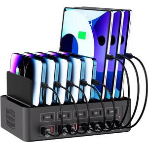 150W/35A Charging Station for Multiple Devices, 20 Port USB C Fast Charging Station with Adjustable Dividers - Organizer Charging Dock for Smartphone, iPad, Kindle, Tablet & More