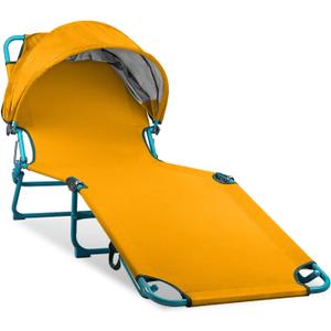 Colorsoul Tanning Chair with Sun Canopy,Adjustable 4-Position Beach Lounge Chair for Adults,Heavy Duty Folding Outdoor Lounge Chair,for Patio Poolside Sunbathing,UPF 50+,300 LBS,Yellow, 6.59 ft x 2.17 ft x 0.89 ft
