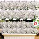 22 Pack Artificial Flowers Outdoor Fake Plants, Faux Flowers UV Resistant with Plastic Plants, Faux Silk Flowers for Outdoors Outside Front Porch Hanging Planter Window Box Garden Decoration(White)