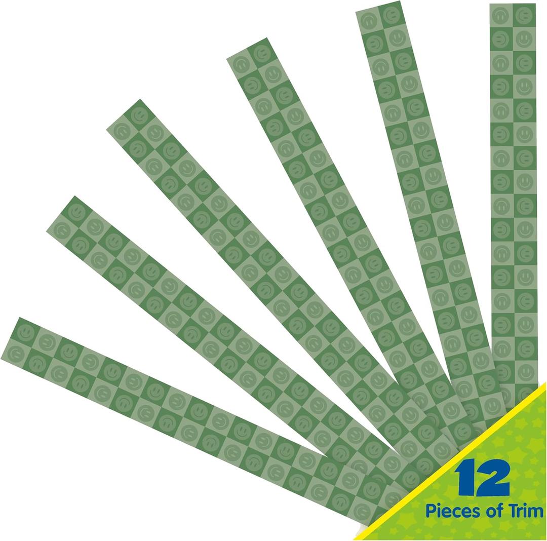 Eureka 845690 S'Cool Era Green Smiles Decorative Classroom and Bulletin Board Trim for Teachers, 2.25" Wide with 37 Feet Total, 12 Strips