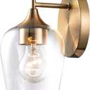 Hamilyeah Brass Wall Sconce Lighting Fixture, Gold Bathroom Lighting with Clear Champagne Glass Shade, Classy and Simple Wall Lights for Bedside, Theater, Dining Room,Rest Room (1 PACK)