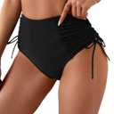 Eomenie Women's High Waisted Swimsuit Bottom Tummy Control Ruched Bikini Bottoms Side Tie Bathing Suit Swim Bottom (Black) XL
