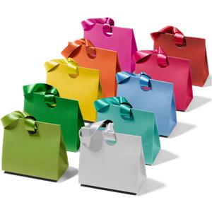 Vitalizart Paper Gift Bags With Ribbon Handles Set of 10 Assorted Colors Bulk Reusable For Gift Wrap Girls Kids Birthday Bridal Shower Party Favors Goodie Bags Candy Christmas 7.87"x3.54"x7.09" Small