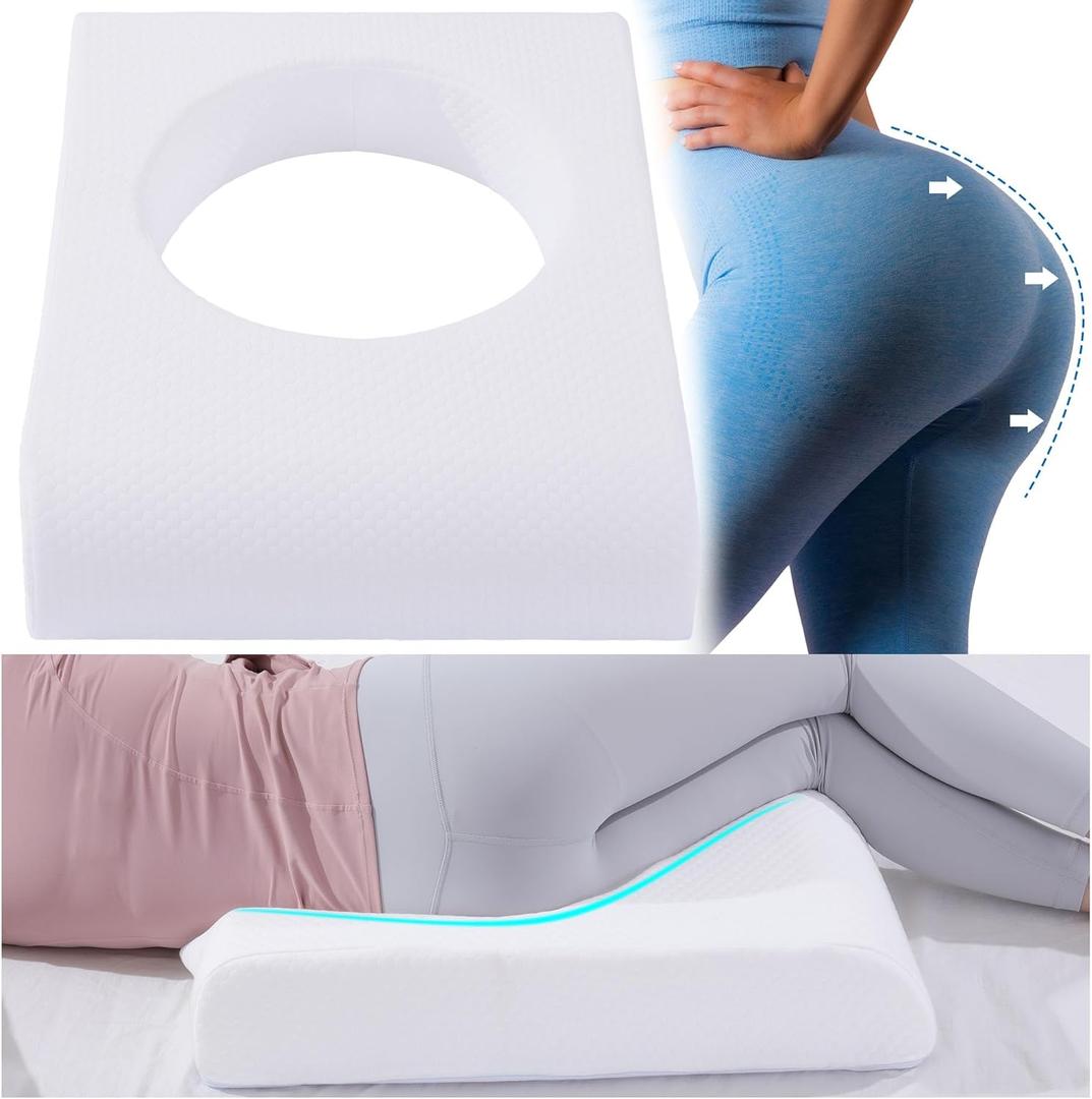 HOMBYS BBL Pillow After Surgery for Sleeping,High Density Foam Butt Pillow,Brazilian Butt Lift Pillow Post Surgery Recovery for Sleeping,BBL Chair with Hole (White)