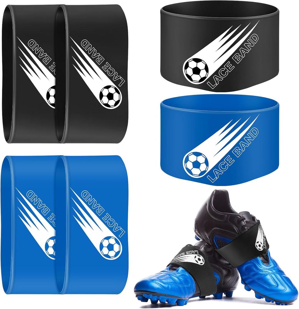 Patelai 4 Pcs Soccer Cleat Lace Cover Sports Shoe Band Protector Soccer Shoe Cleat Bands Youth Adult (Youth,Blue,Black)