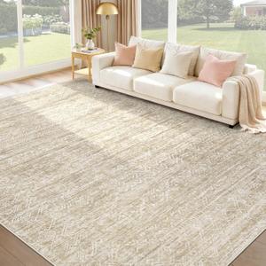 Washable Rug 8x10 Area Rugs: Modern Geometric Rugs for Living Room Non Slip Soft Low Pile Moroccan Indoor Carpet for Bedroom Nursery Dining Room Home Office (Beige, 8'x10')