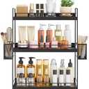 Bathroom Counter Organizer,Bathroom Countertop Organizer with Baskets,Vanity Organizers,Counter Shelf,Countertop Storage, Makeup Organizers(Black)