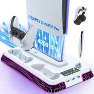 Lictin PS5 / Pro/Slim Stand and Cooling Station, Controller Charging Station for PlayStation 5 Console, PS5 Stand Controller Charger for Disc & Digital with Cooling Fan
