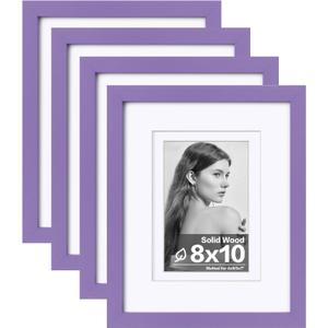 Egofine 8x10 Picture Frames 4PCS, Made of Solid Wood Display 4x6 and 5x7 with Mat Covered by Plexiglass, for Table Top Display and Wall Mounting Photo frame, Purple