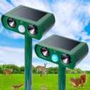 2 Pack Solar Animal Repeller, Ultrasonic Animal Repellent Defender Cat, Dog, Squirrel, Deer, Fox, Outdoor Animal Deterrent with Motion Sensor and Led Light Alarm,Protect Yards,Lawn Gardens (c12)