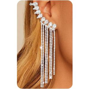 Long Sparkly Rhinestone Wave Shape Dangle Earrings for Women,Crystal Statement Drop Dangling Earrings,Lightweight Chandelier Jewelry for Wedding Party Prom Evening