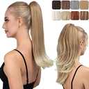 YOUNGWAYS Clip in Ponytail Extension 18 Inch Pony Tails Hair Extensions for Women Long Straight Curly Tail Ponytail Hair piece Synthetic Fake Versatile Pony Gloden Blonde and Beach Blonde Tips