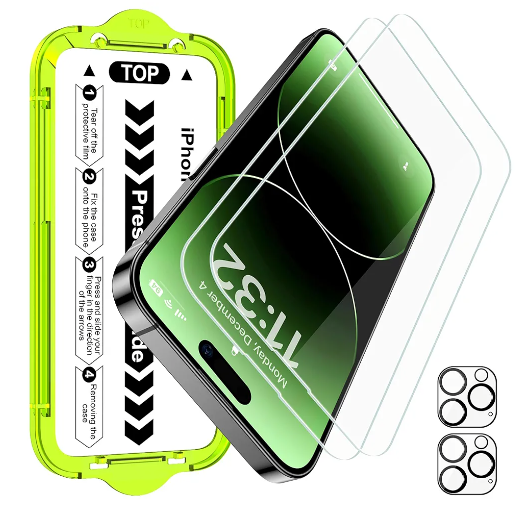 Esanik [2+2 Pack for iPhone 14 Pro Max Tempered Glass Screen Protector & Camera Lens Cover - Military-Grade 9H Hardness, HD Clear, Anti-Scratch, Flawless Fit Tray
