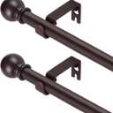 2 Pack Brown Curtain Rods for windows 32 to 48 inch, 5/8 inch Splicing Heavy Duty Metal Curtain Rod Set with Brackets