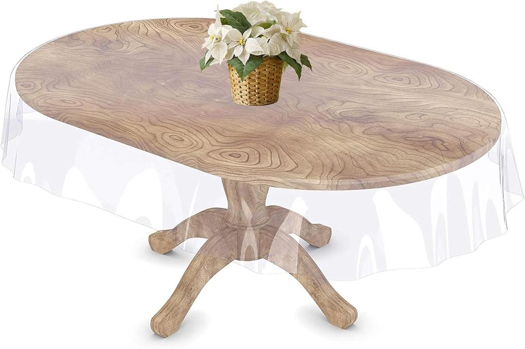Clear Table Cover Protector - Oval Clear 60x 90 Inch Plastic Tablecloth Vinyl Transparent Kitchen Waterproof Dining Desk Protector