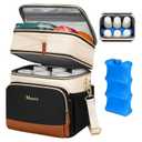 Mancro Expandable Breast Milk Cooler Travel Bag with Ice Pack, Double Layer Baby Bottle Bag Fits 6 Bottles Up to 9 Ounce, Breastmilk Cooler Bag with Shoulder Strap for Nursing Moms & Daycare