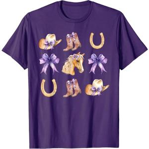 Western Girl Country Rodeo Purple Cowgirl Horse Coquette Bow T-Shirt, M