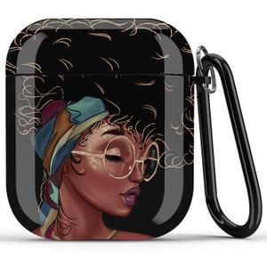 Afro Black Girl Airpods Case - Wonjury African American Airpod Skin Protective Hard Case Cover Portable & Shockproof Women Girls with Keychain for Apple Airpods 2/1 Charging Case (Black Girl Right)
