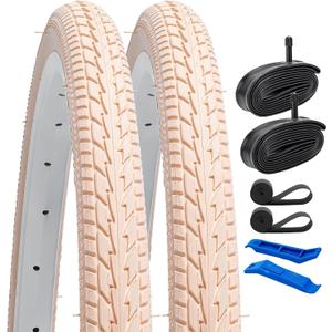 YUNSCM 2-PCS 26x1 3/8 (37-590) Road Bike Tires and 26x1 3/8" Schrader Valve Heavy Duty Bike Tubes with 2 Rim Strips Compatible with 26 x 1 3/8 26x1 3-8 Bike Bicycle Tires and Tubes