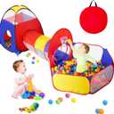 GeerWest 3 in 1 Kids Play Tent for Toddler with Baby Ball Pit and Play Tunnel, Children Indoor Outdoor Playhouse with Climbing Tunnel Toy for Toddlers, Boys and Girls Best Birthday Gifts (No Balls)