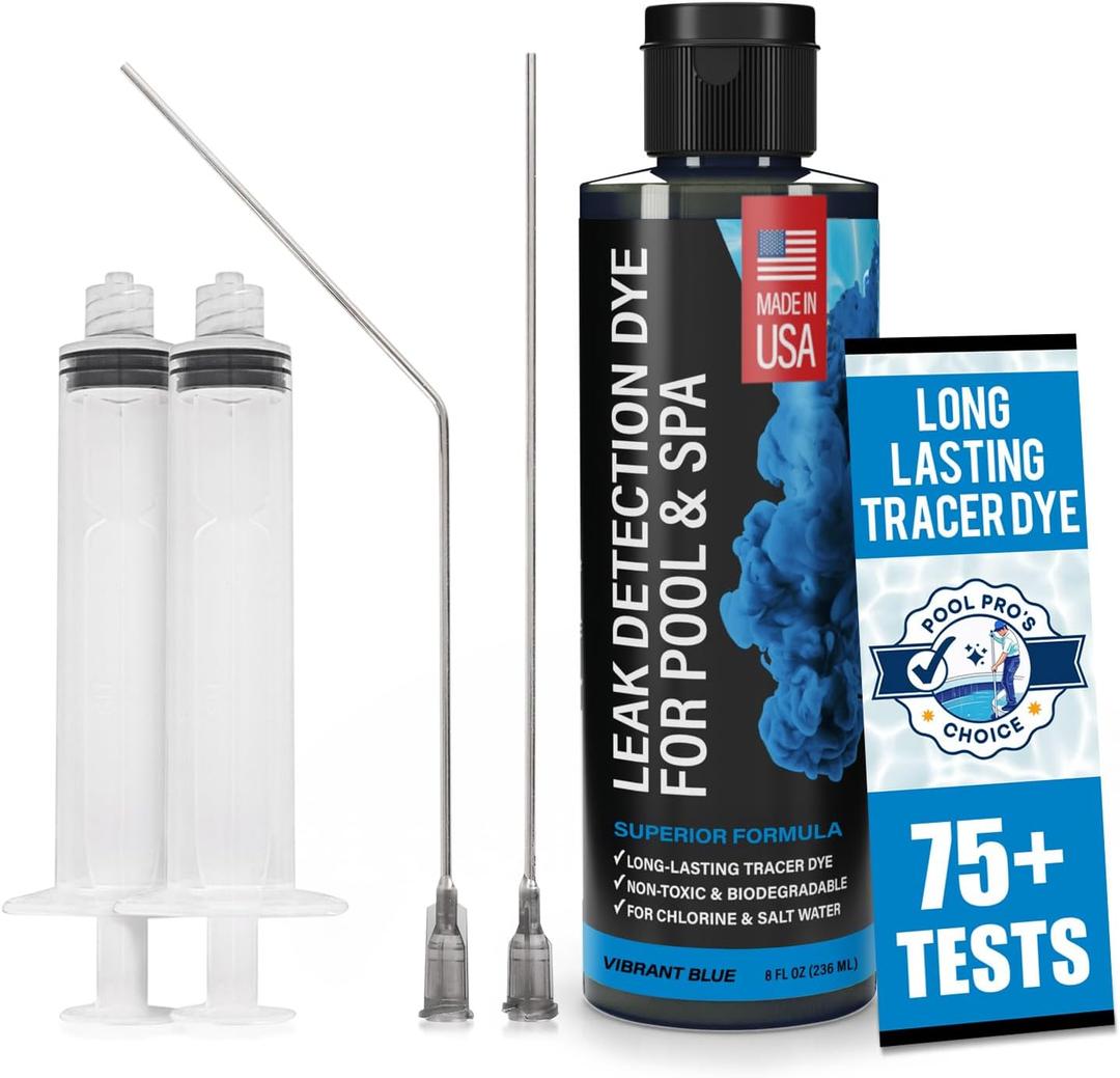 Pool Leak Detection Dye Kit - with 2 Precision Applicators - Made in USA - Superior Long Lasting UV Pool Dye Easily Locates Leaks - for All Pool, Spa, & Hot Tub Types - 8 OZ (Vibrant Blue)