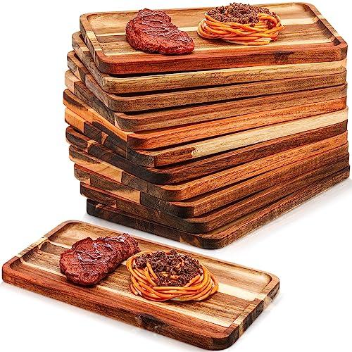 Roshtia 6 Pcs Acacia Wood Serving Tray Rectangular Wooden Serving Platter Christmas Dinner Plates Wood Cheese Charcuterie Board for Food Vegetable, Charcuterie, Appetizer (8'' X 12'' X 0.6'')