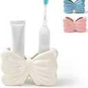 Bow Toothbrush Holder  2-Slot Toothbrush and Toothpaste Holder Cute Toothbrush Holder Set, Bathroom Counter Organizer for Bathrooms Electric Toothbrushes, Floss, Razors - White