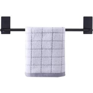 NearMoon Self Adhesive Bathroom Towel Bar- Stainless Steel Bath Wall Shelf Rack Hanging Towel Stick On Sticky Hanger Contemporary Style, NO Drilling (1 Pack, Matte Black, 16-Inch Towel Rack)