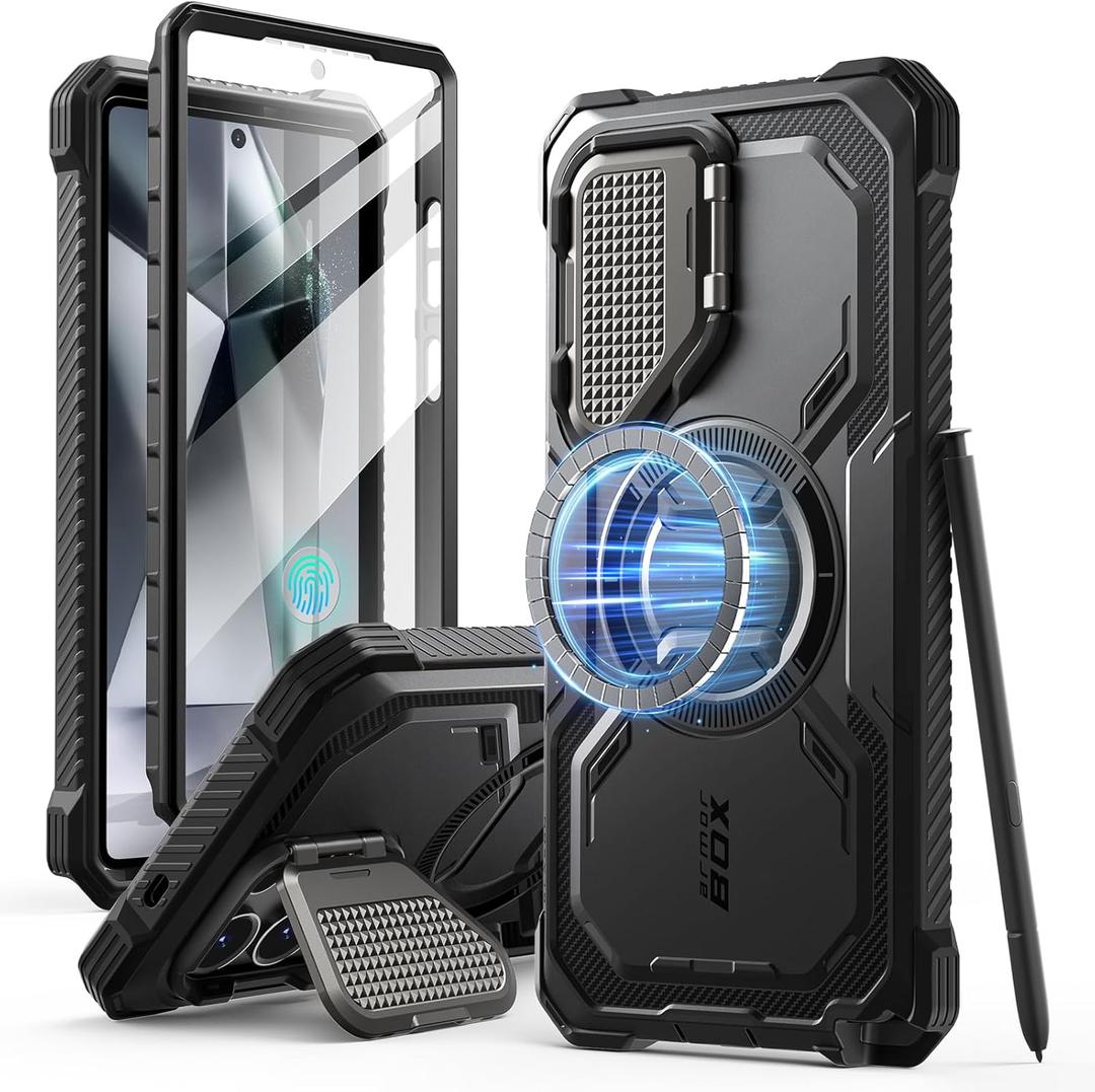 i-Blason Armorbox for Samsung Galaxy S25 Ultra Case MagSafe with Camera Cover Stand [Military Protection] Full-Body Heavy Duty Magnetic Phone Case with Screen Protector for S25 Ultra 6.9 inch, Black