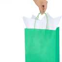 DjinnGlory 24 Pack Medium Green Paper Gift Bags with Handles and White Tissue (10''x8''x4'') for Party Favors Goodies, Small Business, Care Packages (Solid Green)