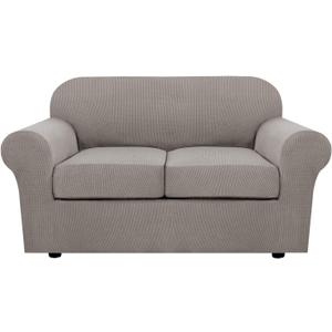 H.VERSAILTEX 3 Piece Stretch Sofa Covers for 2 Cushion Loveseat Couch - Thicker Jacquard Fabric (Medium Sofa, Taupe)