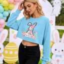 Womens Easter Shirts Cute Floral Bunny T-Shirt Leopard Print Tee Easter Gift Casual Top Shirts (Blue, M)