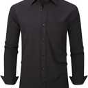 corfty Men Long Sleeve Dress Shirt - Regular Fit Stretch Free-Wrinkle Casual Button Down Shirt (Large, Black)