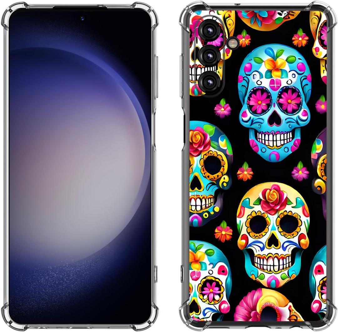 Galaxy A35 5G Case,Sugar Skulls Flowers Drop Protection Shockproof Case TPU Full Body Protective Scratch-Resistant Cover for Samsung Galaxy A35 5G