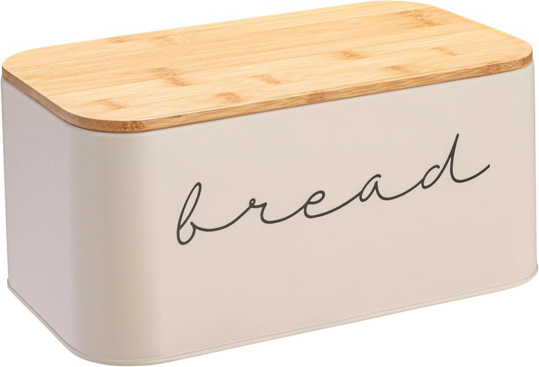 Bloomingville Metal "bread" Bin with Bamboo Lid, Cream