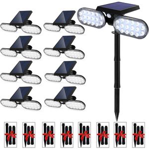 EMANER Motion Lights Solar Powered, Outdoor Solar Flood Lights, Stay On or Motion On/Off, Dusk to Dawn Security Solar Light, Landscape Spotlights for Garden Backyard Path, 8-Pack