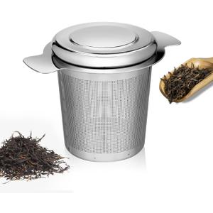 3 x LHS Loose Leaf Tea Infuser, Tea Filter, Stainless Steel Infuser Basket, Extra Fine Mesh Tea Strainer for Loose Tea, Perfect Size Double Handles, Tea Infuser with Lid Fits Most Tea Pots, Mugs, Cups