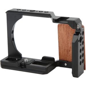 Camera Cage for ZV E10,Video Camera Extension Cage Rig,Aluminum Alloy Cage Mount Bracket, with Wooden Handle