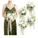 Ling's moment Artificial Flowers Lily of Valley White Bridesmaid Bouquet Set of 4, Green Wedding Flowers Bouquets for Bridesmaids, 7 Inch Bridal Bouquets for Bridesmaids, Wedding, etc