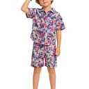 Glorycat Boy Clothes Summer Outfits Toddler 2 Piece Kids Floral Hawaiian Shirt and Shorts Set for Casual Beach Vacation,Pink for 9-10Y (Pink)