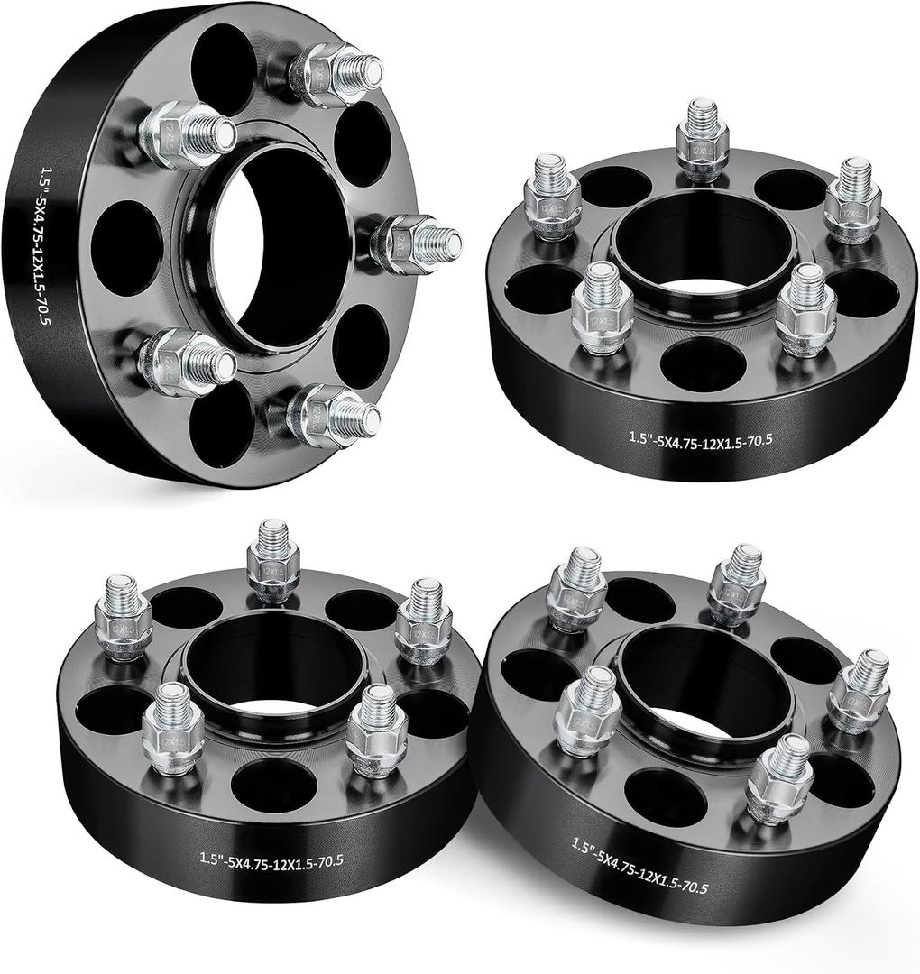 EVIL ENERGY 5x4.75 Wheel Spacers 1.5 inch Compatible with Chevy S10 1982-2004, 5x120.65 mm Hubcentric with Lip 5 Lugs 70.5 mm Hub Bore M12x1.5 Studs Black