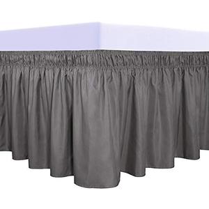 PureFit Wrap Around Ruffled Bed Skirt with Adjustable Elastic Belt - 18 Inch Drop Easy to Put On, Wrinkle Free Bedskirt Dust Ruffles, Bed Frame Cover for Queen, King and C-King Size Beds, Dark Gray Queen Size