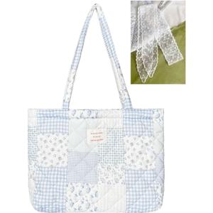 Cute Quilted Tote Bag For Women Colloge Tote bags Floral Medium Size Cotton Patchwork Bag