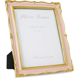 Cuspin 8x10 Vintage Picture Frame Pink and Gold Frames, Elegant Ornate Pink Picture Frame with Glass Front Handcrafted Resin Decorative Frames for Wedding, Wall Hanging & Tabletop Display