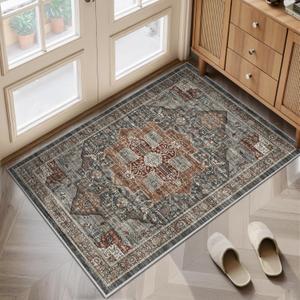 Washable Runner Rug 2'x3' Runners for Hallways, Ultra-Thin Carpet Runners for Entryway Anti Slip Backing Runner Rugs for Kitchen Laundry Room Indoor Hallway (Grey/Brown/Tan)