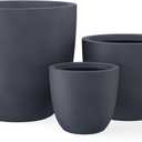 Kante 18",14",10" Dia Concrete Round Planters (Set of 3), Outdoor Indoor Large Planter Pots with Drainage Hole and Rubber Plug for Home Patio Garden, Charcoal