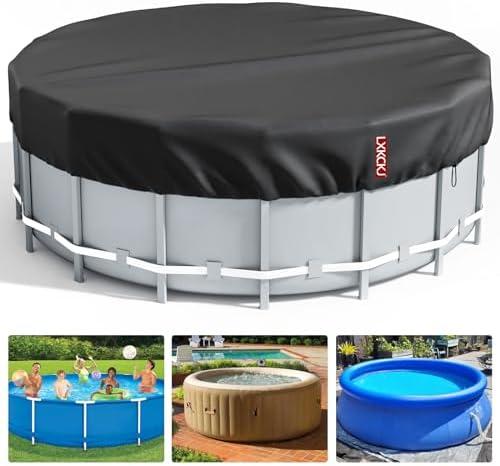 LXKCKJ 8 Ft Round Pool Cover, Solar Covers for Above Ground Pools, Stock Tank Pool Covers Protector with Accessories, Round Hot Tub Cover Ideal for Waterproof and Dustproof (Black)